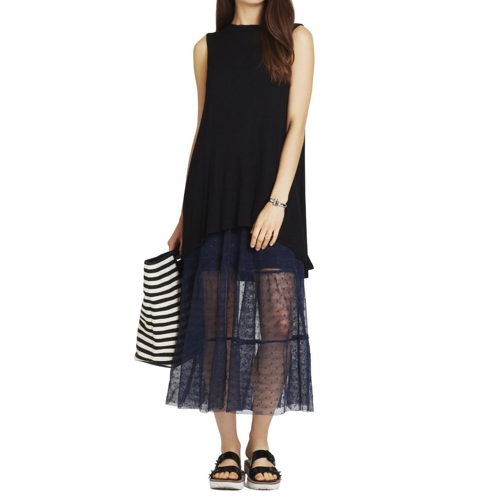 BCBG Dress Maxi Sheer Sun Dress Pleated - Picture 2 of 3